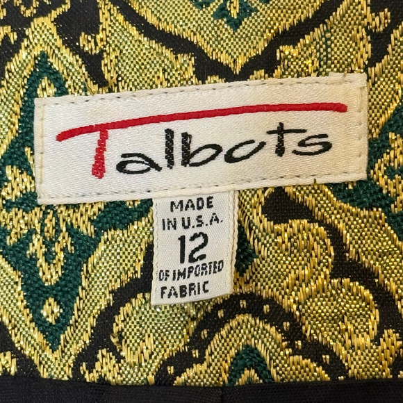 Talbots Brocade Blazer Gold Green Metallic Single Button Jacket Size 12 - Picture 5 of 6